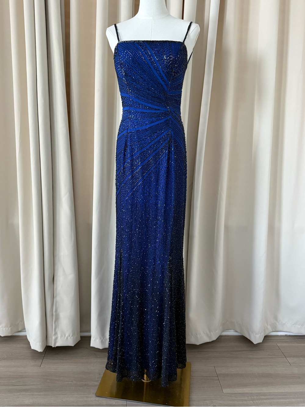 Mia Bella Silk Beaded Y2K Royal Blue Evening Gown Dress Size S